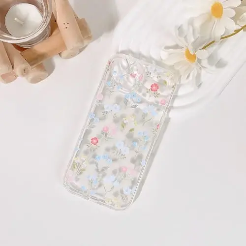 Lovmooful iPhone 15 uchun mos keladigan chexol Chiroyli tiniq yog'li gul gul barglari dizayni qizlar ayollar uchun Yumshoq TPU zarbaga chidamli himoya iPhone 15 uchun - Ko'p rangli gullar - 4