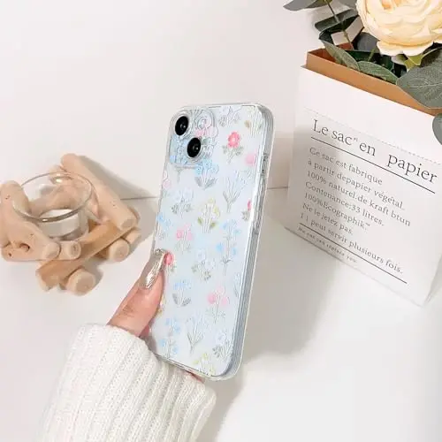 Lovmooful iPhone 15 uchun mos keladigan chexol Chiroyli tiniq yog'li gul gul barglari dizayni qizlar ayollar uchun Yumshoq TPU zarbaga chidamli himoya iPhone 15 uchun - Ko'p rangli gullar - 5