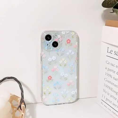 Lovmooful iPhone 15 uchun mos keladigan chexol Chiroyli tiniq yog'li gul gul barglari dizayni qizlar ayollar uchun Yumshoq TPU zarbaga chidamli himoya iPhone 15 uchun - Ko'p rangli gullar - 6
