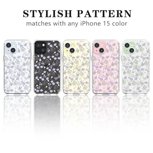 Lovmooful iPhone 15 uchun mos keladigan chexol Qizlar ayollar uchun yoqimli tiniq moyli gul gul dizayni Yumshoq TPU zarbaga chidamli himoya Qizlarcha iPhone 15 uchun - Binafsha atirgul - 4