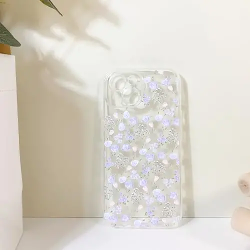 Lovmooful iPhone 15 uchun mos keladigan chexol Qizlar ayollar uchun yoqimli tiniq moyli gul gul dizayni Yumshoq TPU zarbaga chidamli himoya Qizlarcha iPhone 15 uchun - Binafsha atirgul - 6