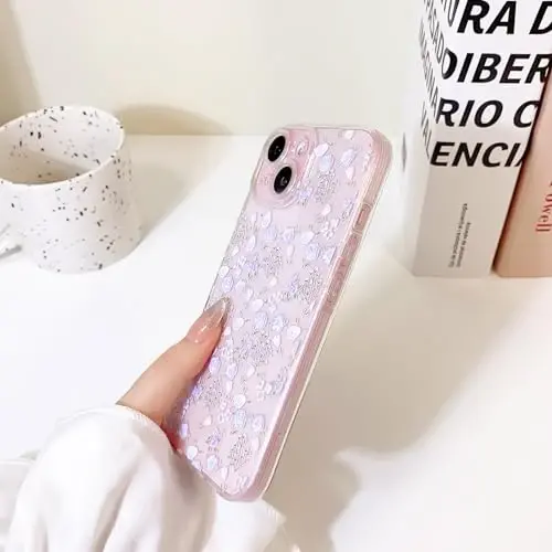 Lovmooful iPhone 15 uchun mos keladigan chexol Qizlar ayollar uchun yoqimli tiniq moyli gul gul dizayni Yumshoq TPU zarbaga chidamli himoya Qizlarcha iPhone 15 uchun - Binafsha atirgul - 5