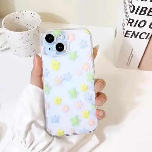 Lovmooful iPhone 15 uchun mos keladigan chexol, qizlar va ayollar uchun yoqimli tiniq moyli gul naqshli, zarbaga chidamli yumshoq TPU himoya qopqog'i iPhone 15 uchun - Rangli gullar 2 - 3