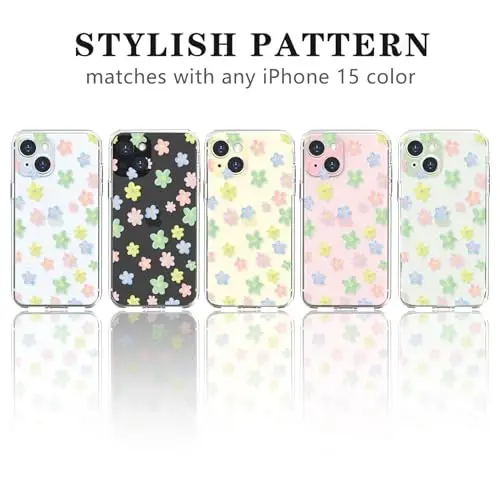 Lovmooful iPhone 15 uchun mos keladigan chexol, qizlar va ayollar uchun yoqimli tiniq moyli gul naqshli, zarbaga chidamli yumshoq TPU himoya qopqog'i iPhone 15 uchun - Rangli gullar 2 - 4