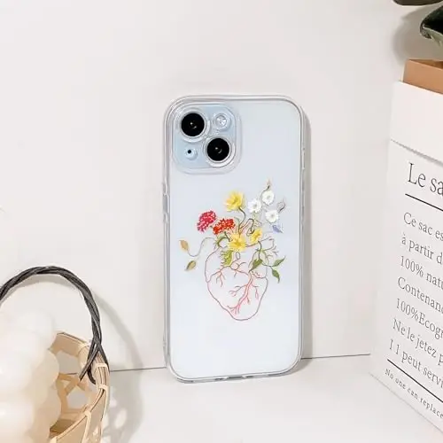 Lovmooful iPhone 15 uchun mos keladigan g'ilof Qizlar ayollar uchun yoqimli tiniq gul gulli yurak dizayni Yumshoq TPU zarbaga chidamli himoya iPhone 15-Yurak Gul uchun - 6