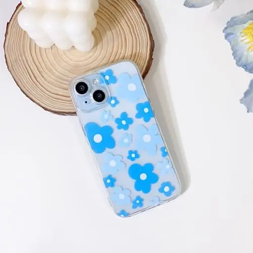 Lovmooful iPhone 15 uchun mos keladigan g'ilof, qizlar va ayollar uchun yoqimli shaffof gul dizayni, yumshoq TPU zarbga chidamli himoya qizcha iPhone 15 uchun - Moviy gul - 2