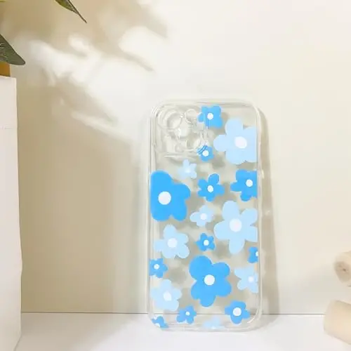 Lovmooful iPhone 15 uchun mos keladigan g'ilof, qizlar va ayollar uchun yoqimli shaffof gul dizayni, yumshoq TPU zarbga chidamli himoya qizcha iPhone 15 uchun - Moviy gul - 6