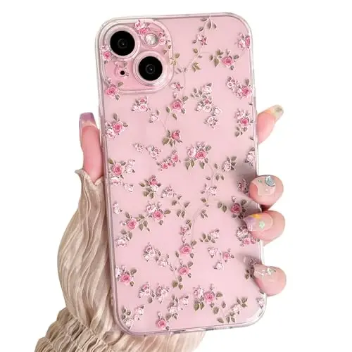 Lovmooful iPhone 15 uchun mos keladigan g'ilof, qizlar va ayollar uchun yoqimli shaffof gul naqshli, zarbaga chidamli yumshoq TPU himoya g'ilofi iPhone 15 uchun - Atirgul tok - LOVMOOFUL
