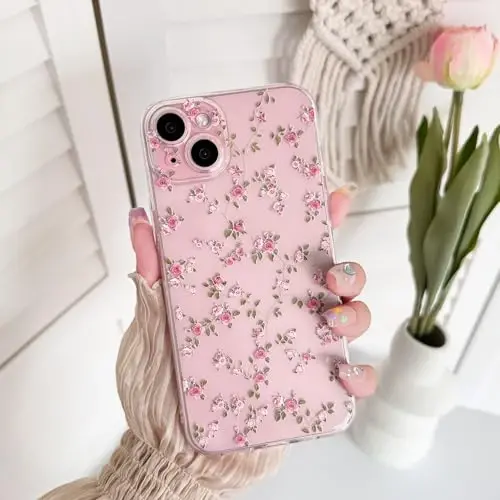 Lovmooful iPhone 15 uchun mos keladigan g'ilof, qizlar va ayollar uchun yoqimli shaffof gul naqshli, zarbaga chidamli yumshoq TPU himoya g'ilofi iPhone 15 uchun - Atirgul tok - 3