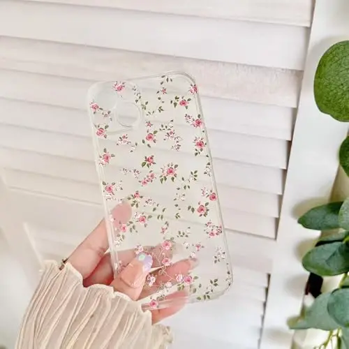 Lovmooful iPhone 15 uchun mos keladigan g'ilof, qizlar va ayollar uchun yoqimli shaffof gul naqshli, zarbaga chidamli yumshoq TPU himoya g'ilofi iPhone 15 uchun - Atirgul tok - 4