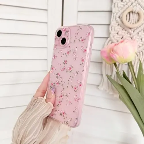 Lovmooful iPhone 15 uchun mos keladigan g'ilof, qizlar va ayollar uchun yoqimli shaffof gul naqshli, zarbaga chidamli yumshoq TPU himoya g'ilofi iPhone 15 uchun - Atirgul tok - 5