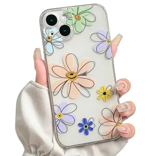 Lovmooful iPhone 15 uchun mos keladigan g'ilof, yoqimli shaffof gulli rangli dizayn, qizlar va ayollar uchun yumshoq TPU zarbaga chidamli himoya, iPhone 15 uchun - Katta rangli gul 