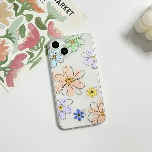 Lovmooful iPhone 15 uchun mos keladigan g'ilof, yoqimli shaffof gulli rangli dizayn, qizlar va ayollar uchun yumshoq TPU zarbaga chidamli himoya, iPhone 15 uchun - Katta rangli gul - LOVMOOFUL (1)