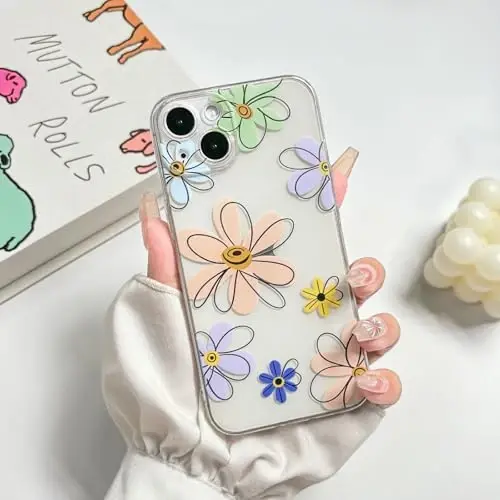 Lovmooful iPhone 15 uchun mos keladigan g'ilof, yoqimli shaffof gulli rangli dizayn, qizlar va ayollar uchun yumshoq TPU zarbaga chidamli himoya, iPhone 15 uchun - Katta rangli gul - 4