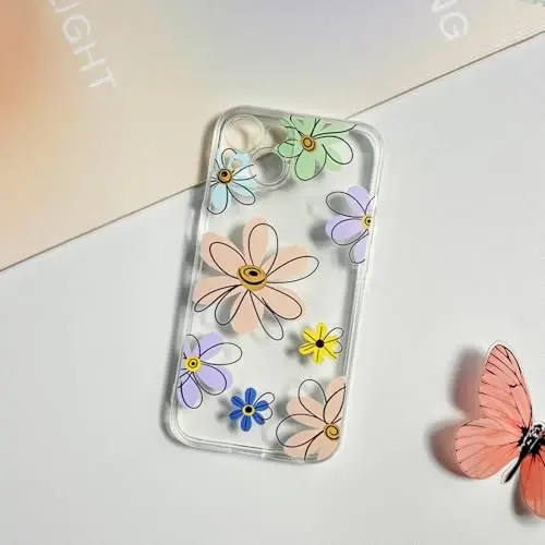 Lovmooful iPhone 15 uchun mos keladigan g'ilof, yoqimli shaffof gulli rangli dizayn, qizlar va ayollar uchun yumshoq TPU zarbaga chidamli himoya, iPhone 15 uchun - Katta rangli gul - 5