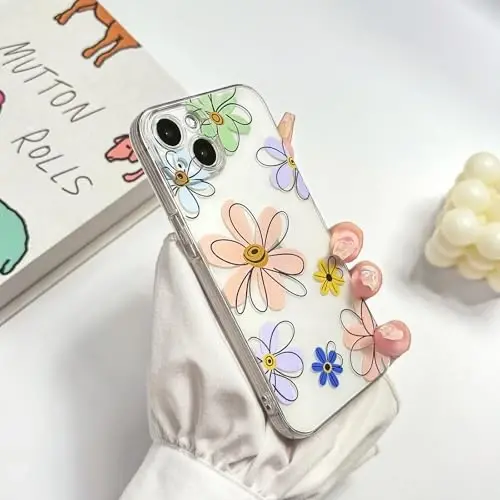 Lovmooful iPhone 15 uchun mos keladigan g'ilof, yoqimli shaffof gulli rangli dizayn, qizlar va ayollar uchun yumshoq TPU zarbaga chidamli himoya, iPhone 15 uchun - Katta rangli gul - 6