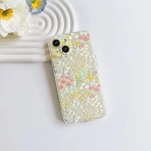 Lovmooful iPhone 15 uchun mos keladigan quti Chiroyli tiniq gul naqshli qizlar uchun ayollar yumshoq TPU zarbaga chidamli himoya qizlar uchun iPhone 15-Rangli gul - 2