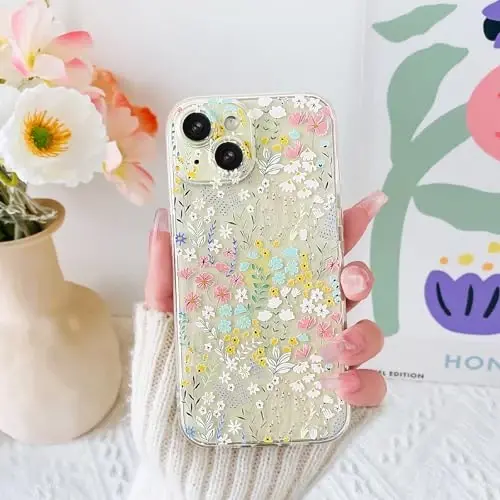 Lovmooful iPhone 15 uchun mos keladigan quti Chiroyli tiniq gul naqshli qizlar uchun ayollar yumshoq TPU zarbaga chidamli himoya qizlar uchun iPhone 15-Rangli gul - 3