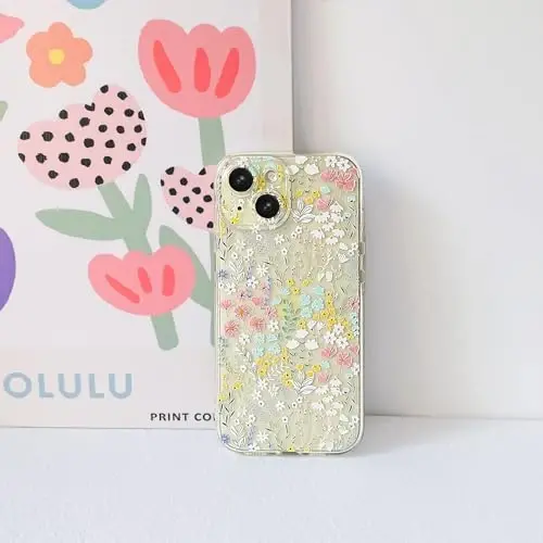 Lovmooful iPhone 15 uchun mos keladigan quti Chiroyli tiniq gul naqshli qizlar uchun ayollar yumshoq TPU zarbaga chidamli himoya qizlar uchun iPhone 15-Rangli gul - 4