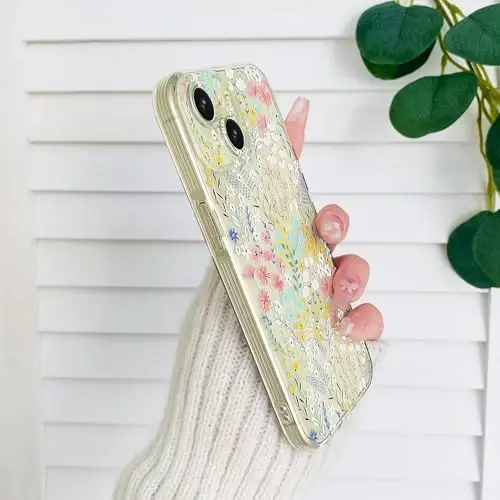 Lovmooful iPhone 15 uchun mos keladigan quti Chiroyli tiniq gul naqshli qizlar uchun ayollar yumshoq TPU zarbaga chidamli himoya qizlar uchun iPhone 15-Rangli gul - 5