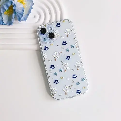 Lovmooful iPhone 15 uchun mos keladigan quti Qizlar ayollar uchun yoqimli shaffof gul naqshli rangli dizayn iPhone 15 uchun yumshoq TPU zarbaga chidamli himoya qizcha - Kichik gul - 2