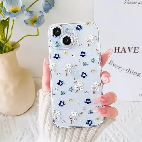 Lovmooful iPhone 15 uchun mos keladigan quti Qizlar ayollar uchun yoqimli shaffof gul naqshli rangli dizayn iPhone 15 uchun yumshoq TPU zarbaga chidamli himoya qizcha - Kichik gul - 3