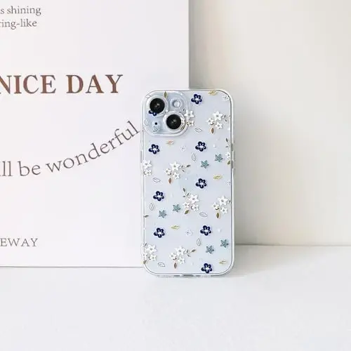Lovmooful iPhone 15 uchun mos keladigan quti Qizlar ayollar uchun yoqimli shaffof gul naqshli rangli dizayn iPhone 15 uchun yumshoq TPU zarbaga chidamli himoya qizcha - Kichik gul - 4
