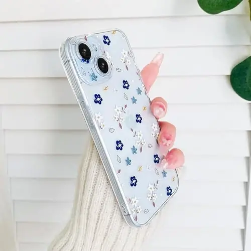 Lovmooful iPhone 15 uchun mos keladigan quti Qizlar ayollar uchun yoqimli shaffof gul naqshli rangli dizayn iPhone 15 uchun yumshoq TPU zarbaga chidamli himoya qizcha - Kichik gul - 5