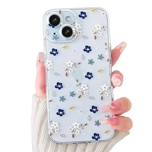 Lovmooful iPhone 15 uchun mos keladigan quti Qizlar ayollar uchun yoqimli shaffof gul naqshli rangli dizayn iPhone 15 uchun yumshoq TPU zarbaga chidamli himoya qizcha - Kichik gul - LOVMOOFUL