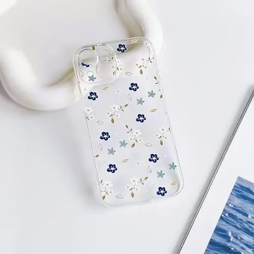 Lovmooful iPhone 15 uchun mos keladigan quti Qizlar ayollar uchun yoqimli shaffof gul naqshli rangli dizayn iPhone 15 uchun yumshoq TPU zarbaga chidamli himoya qizcha - Kichik gul - 6