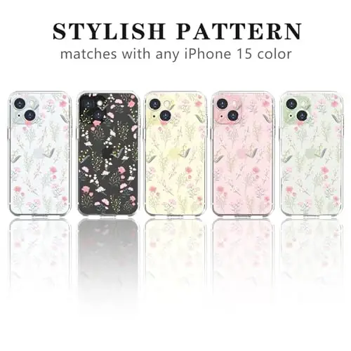 Lovmooful iPhone 15 uchun mos keladigan tiniq chiroyli rangli gul barglari dizayni qizlar ayollar uchun yumshoq TPU zarbaga chidamli himoya qizlar uchun iPhone 15-(Ko'p gullar) 2 - 4