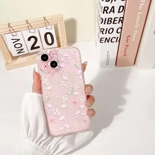 Lovmooful iPhone 15 uchun mos keladigan tiniq chiroyli rangli gul barglari dizayni qizlar ayollar uchun yumshoq TPU zarbaga chidamli himoya qizlar uchun iPhone 15-(Ko'p gullar) 2 - 3
