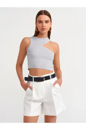 Low Cut Knitted Top-grey melange 