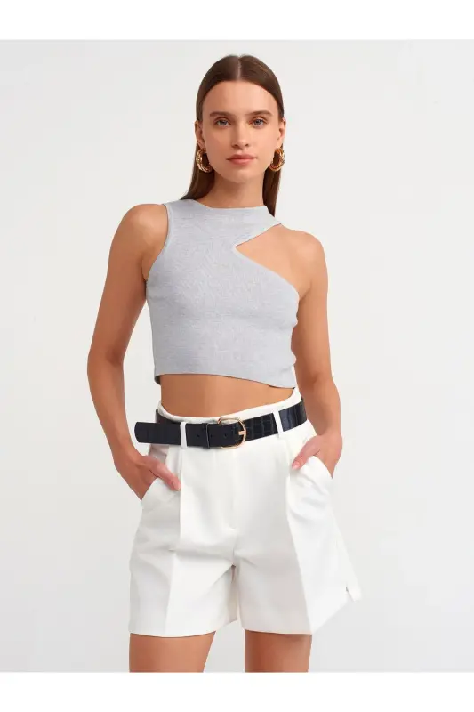 Low Cut Knitted Top-grey melange - DILVIN