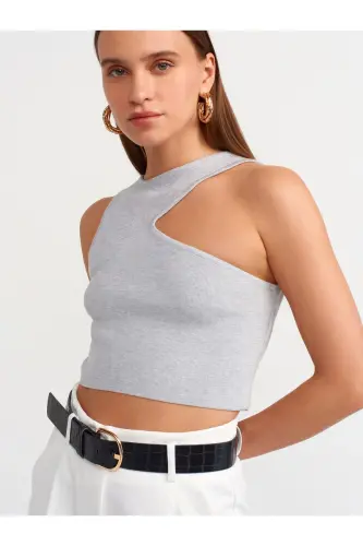 Low Cut Knitted Top-grey melange - DILVIN (1)