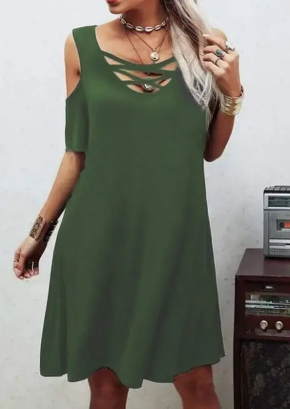 Low-Cut Lace-Up Detail Viscose Fabric Dress - 5