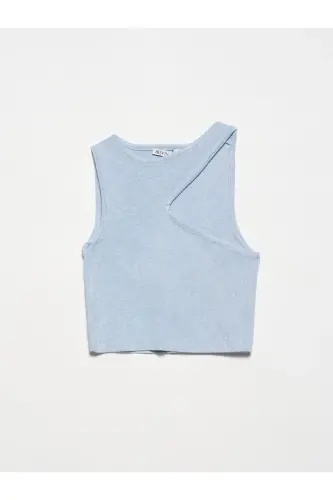 Low Neck Knit Top-blue melange - 1