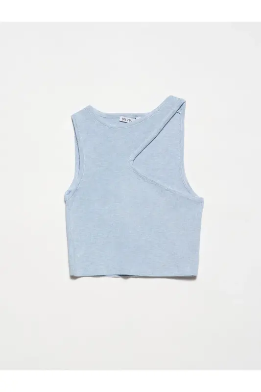 Low Neck Knit Top-blue melange - 1