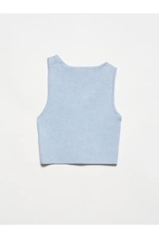 Low Neck Knit Top-blue melange - 3