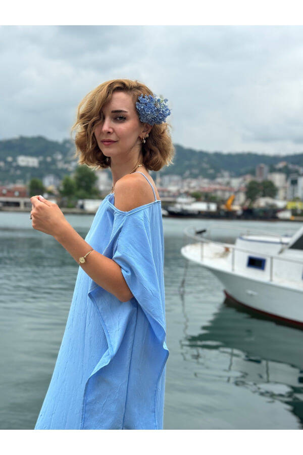 LOW SHOULDER BLUE CAPE DRESS - 2