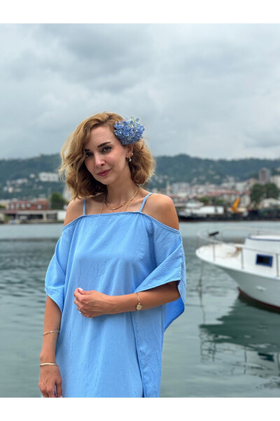 LOW SHOULDER BLUE CAPE DRESS - 4