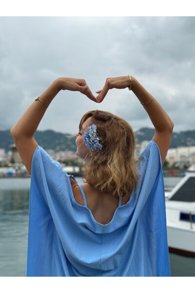 LOW SHOULDER BLUE CAPE DRESS - 6