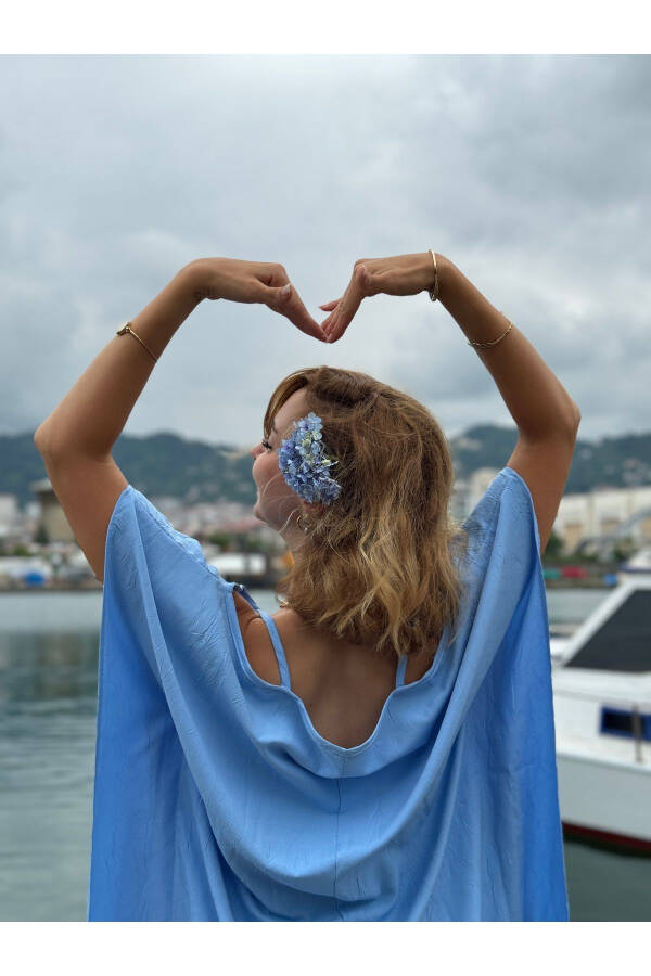 LOW SHOULDER BLUE CAPE DRESS - 6