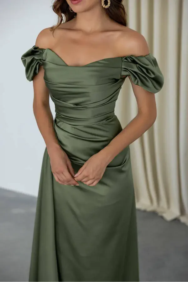 Low Shoulder Draped Evening Dress - 2