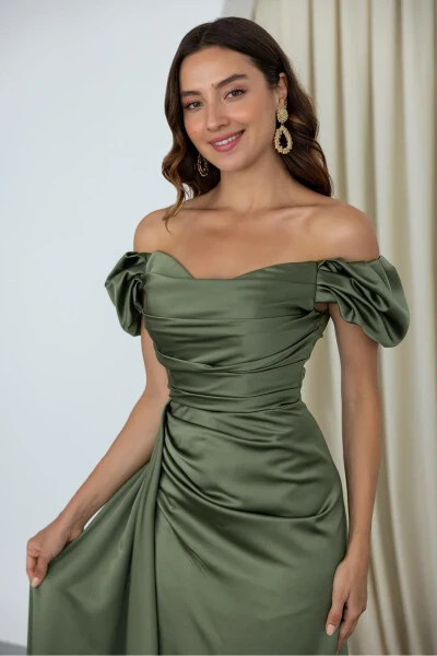 Low Shoulder Draped Evening Dress - 3