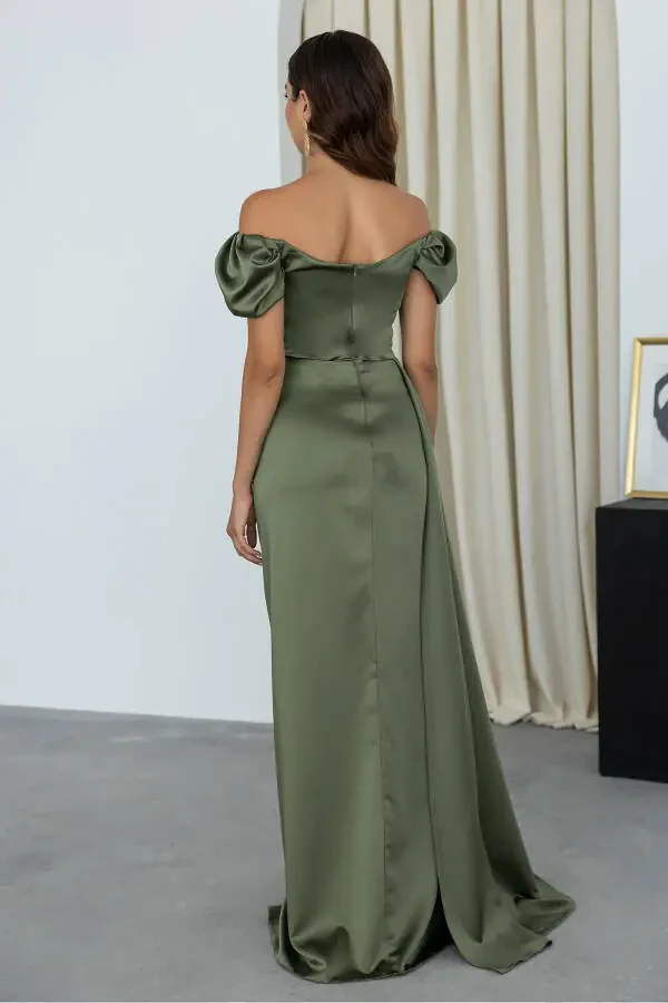 Low Shoulder Draped Evening Dress - 4