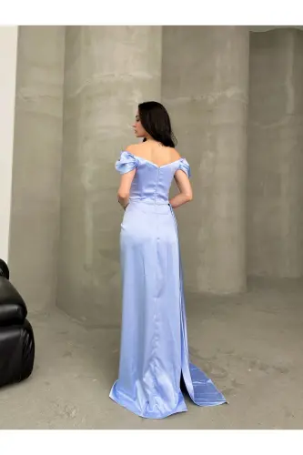 Low Shoulder Draped Evening Dress-Lilac 