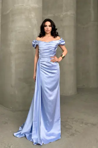 Low Shoulder Draped Evening Dress-Lilac 