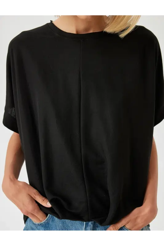 Low Shoulder Short Sleeve Blouse Relaxed Fit Round Ne - 5