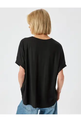 Low Shoulder Short Sleeve Blouse Relaxed Fit Round Ne 